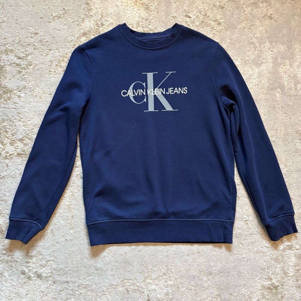 Calvin Klein Jeans Men's Navy Blue Pullover Logo Printed  Sweatshirt Size Small - Picture 3 of 9